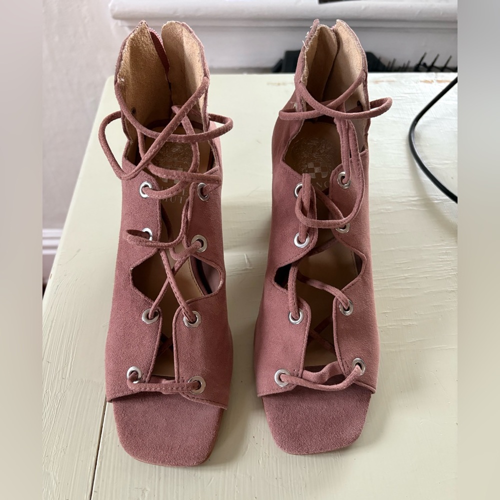 Vince Camuto Pink Lace-Up Suede Sandals